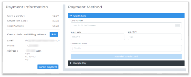 eCertify Payment Portal Credit card info