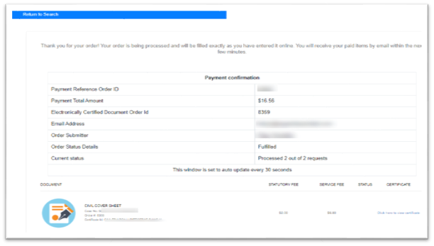 eCertify Payment confirmation