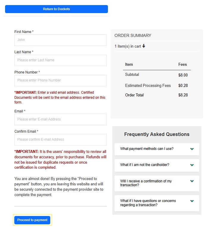 eCertify Shopping Cart Payment